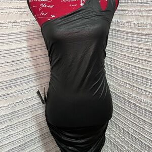 Bebe One-Shoulder Textured Bodycon Dress Croc Embossed Stretchy Ruched Med Sexy